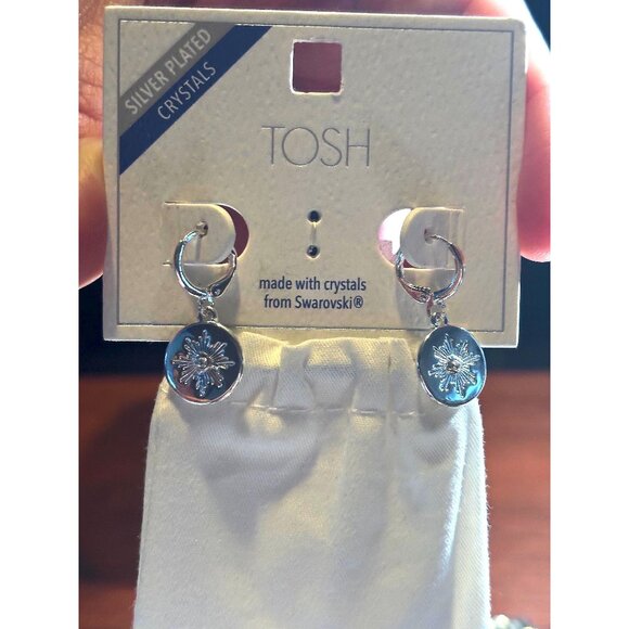 Jewelry - TOSH Silver Plated Hoop Earrings with Swarovski Crystals Snowflake Starburst
